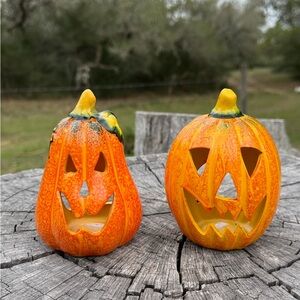 Ceramic Jack-o'-Lantern Pumpkin Candle Holders